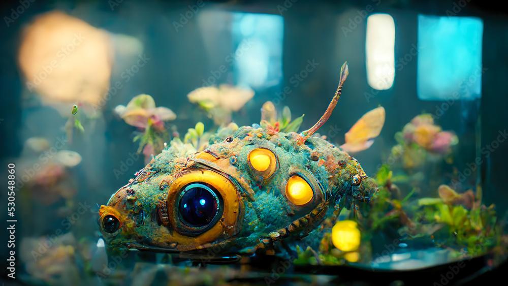 Scary robot fish android. Old metal, mechanisms, gears Scary robot fish android. Old metal, mechanisms, gears