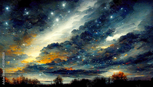 Dark night with stars by the lake © vladnikon