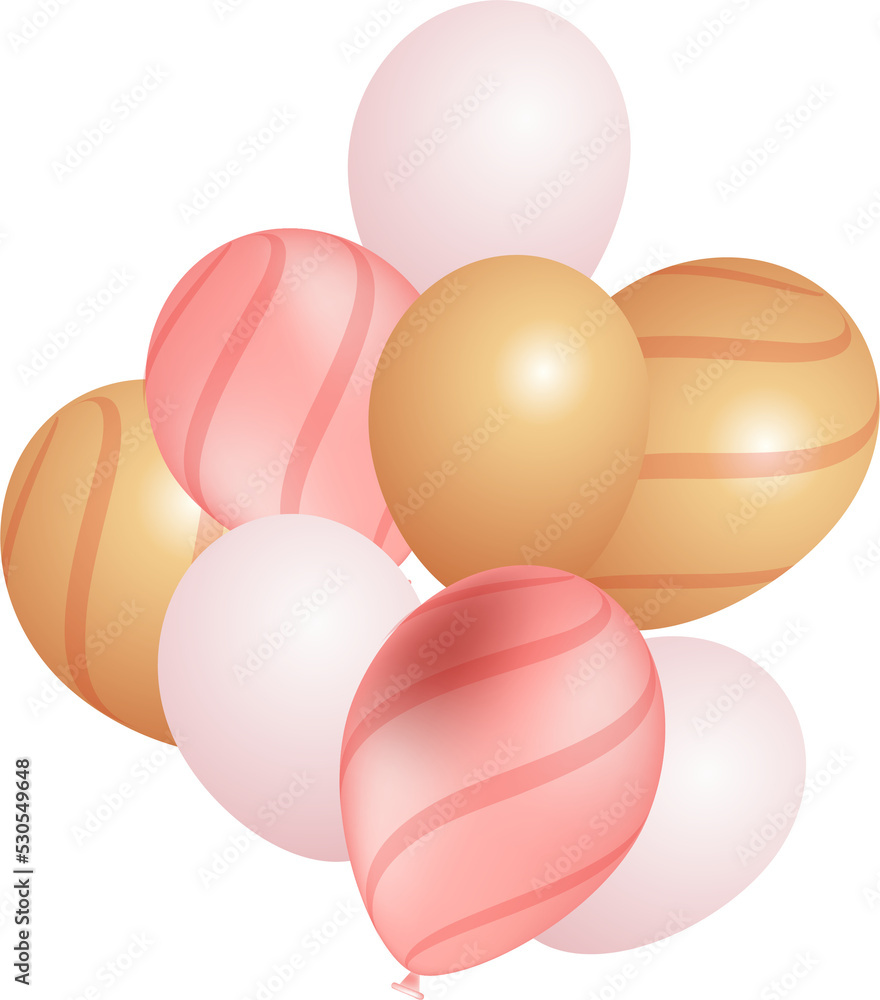 bunch of balloons, pink, white and gold, png bunch of balloons, pink, white and gold, png