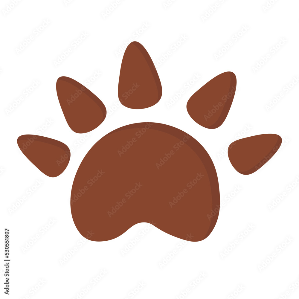 Doodle flat clipart. Big bear footprint. All objects are repainted.