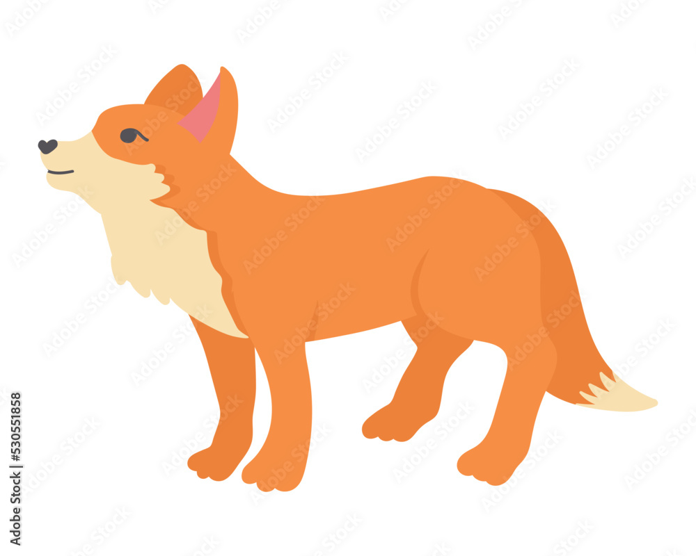 Fototapeta premium Doodle flat clipart. Little cute red fox. All objects are repainted.