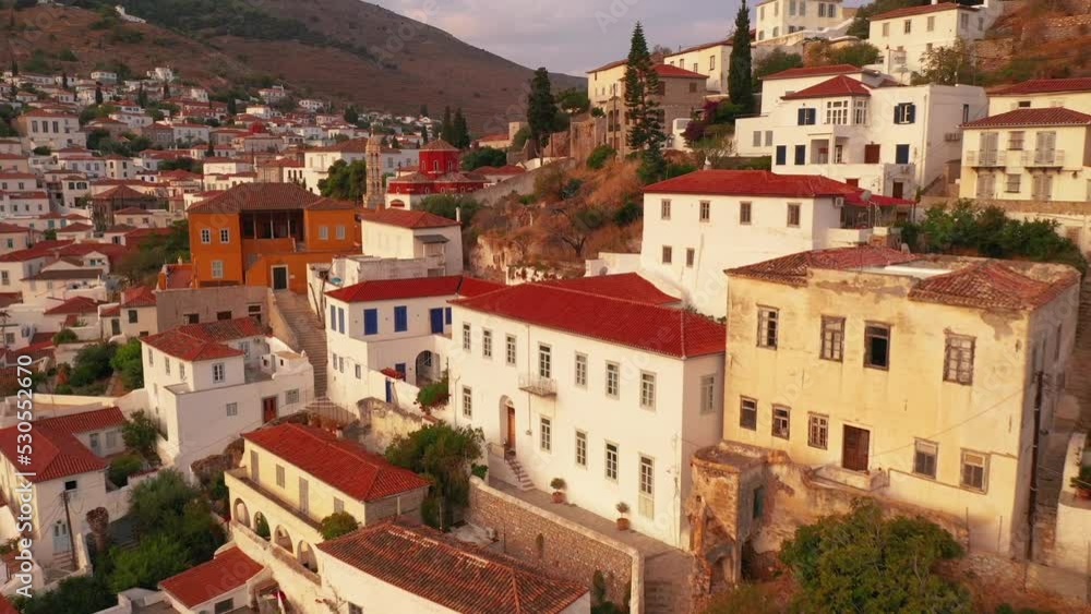 Old town Hydra island in Greece. Aerial view Old town Hydra island in Greece. Aerial view