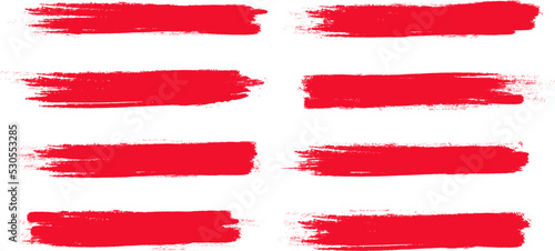 Red brush stroke set isolated on background. Collection of trendy brush stroke vector for red ink paint, grunge backdrop, dirt banner, watercolor design and dirty texture. Brush stroke vector