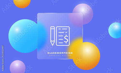 Treaty line icon. Notary, power of attorney, debit, terminal, ATM, check, receipt, power of attorney, contract, notary, bureaucracy. Money concept. Glassmorphism style. Vector line icon for Business