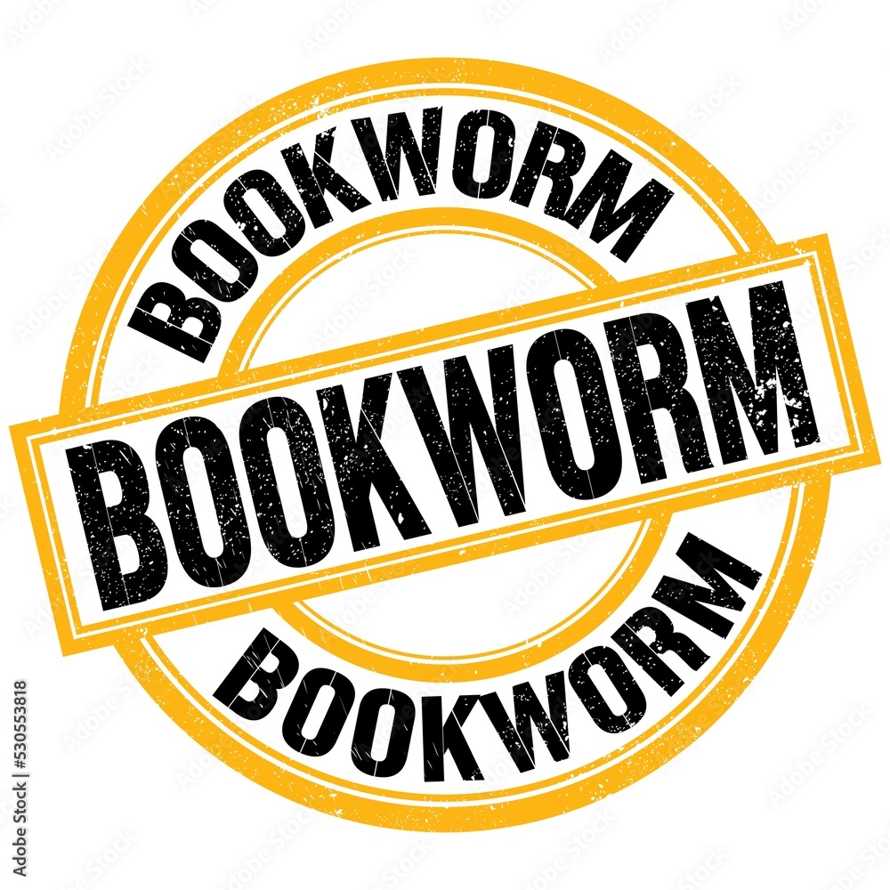 BOOKWORM text on yellow-black round stamp sign BOOKWORM text on yellow-black round stamp sign