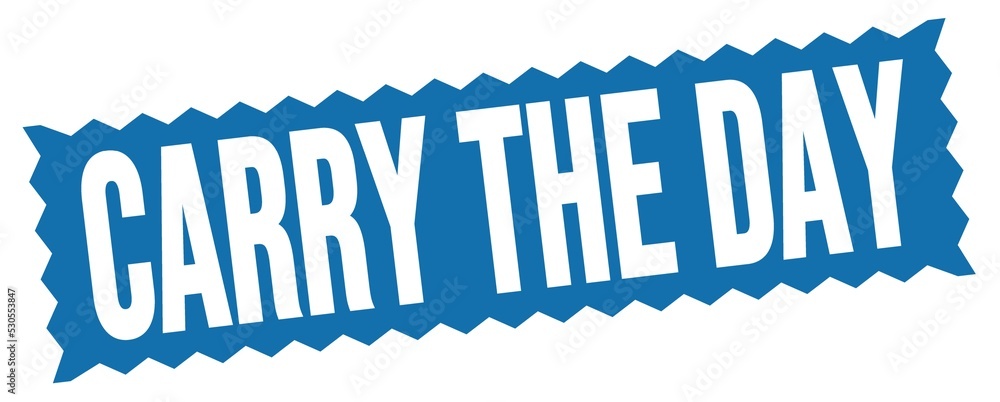 CARRY THE DAY text written on blue stamp sign. CARRY THE DAY text written on blue stamp sign.