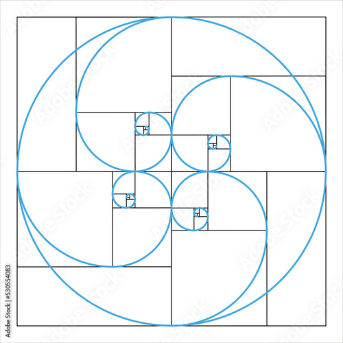 Fibonacci spiral, mandala, circle, golden ratio, vector, isolated on white background