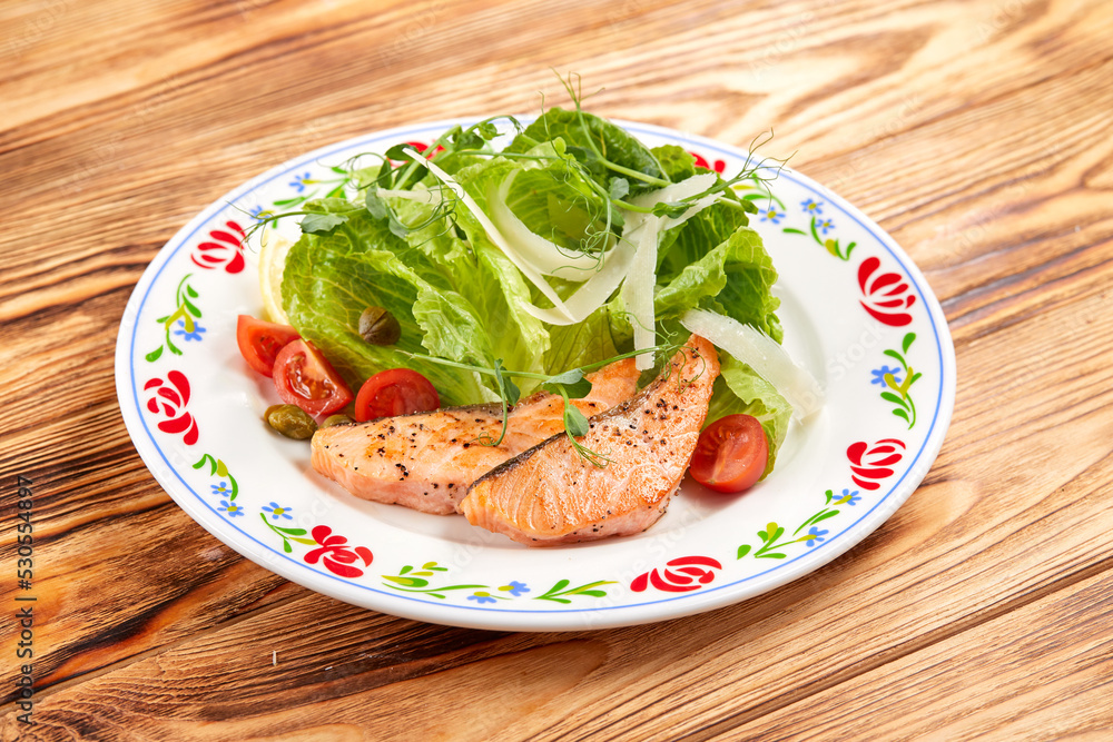 salmon steak with fresh salad salmon steak with fresh salad