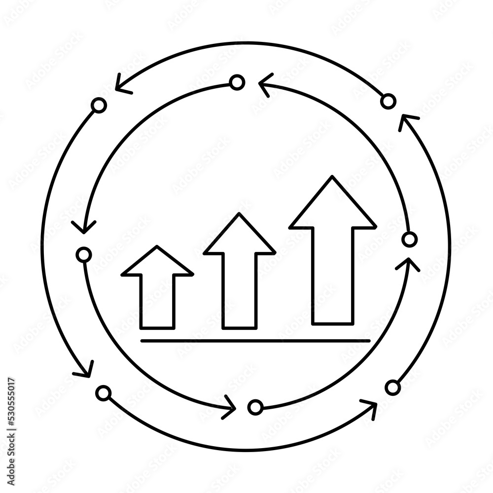A growth chart with circular arrows inline design icon, continuous ...