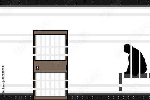 Prison concept where criminals are arrested.  The prisoner knelt down in despair.