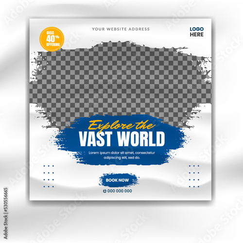 Travel, vacation, or adventure sale social media banner post template. social media post or web banner template design