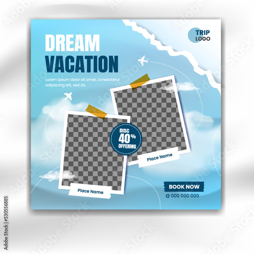 Travel, vacation, or adventure sale social media banner post template. social media post or web banner template design