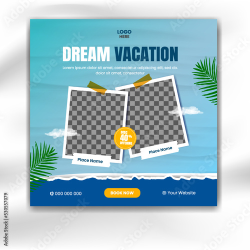 Travel, vacation, or adventure sale social media banner post template. social media post or web banner template design