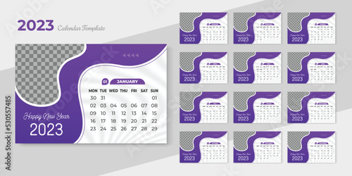 Modern 2023 new year desk calendar design template photo