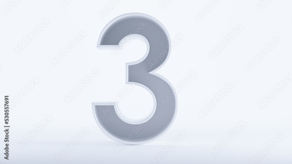3D render of white Number three isolated on white background 3D render of white Number three isolated on white background