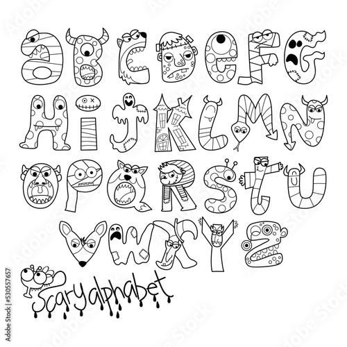 Scary alphabet, monster letters, Halloween clipart