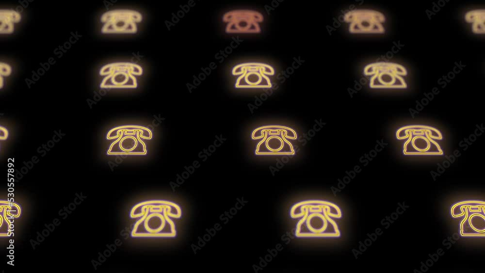 Neon yellow retro telephones pattern in night, motion abstract disco, club and party style background Neon yellow retro telephones pattern in night, motion abstract disco, club and party style background