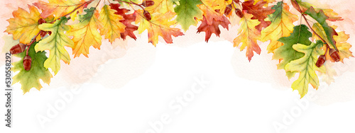 Fotografie Watercolor autumn abstract background with seasonal leaves