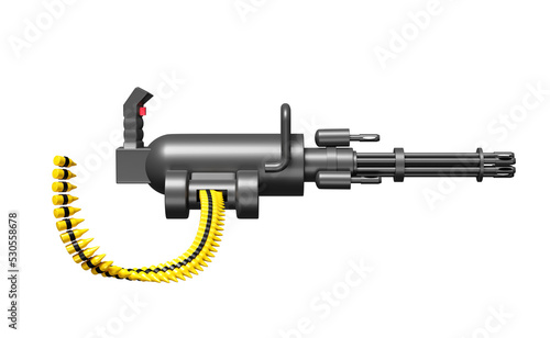 3d minigun system rotary or machine gun weapon automatic isolated. 3d render illustration photo