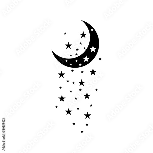 Magic moon and stars icon. Graphic elements for astrology. Boho witch and magic symbol. Black moon illustration isolated on white background. Vector EPS 10