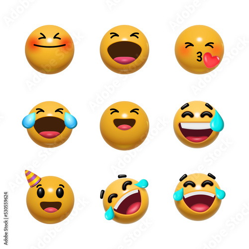 set of 3d smiles and happy emoticons