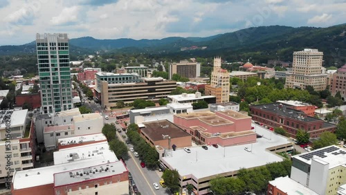 4K Drone Video of Kimpton Arras, Jackson Building and Buncombe County Courthouse in Downtown Asheville, NC on Sunny Summer Day photo