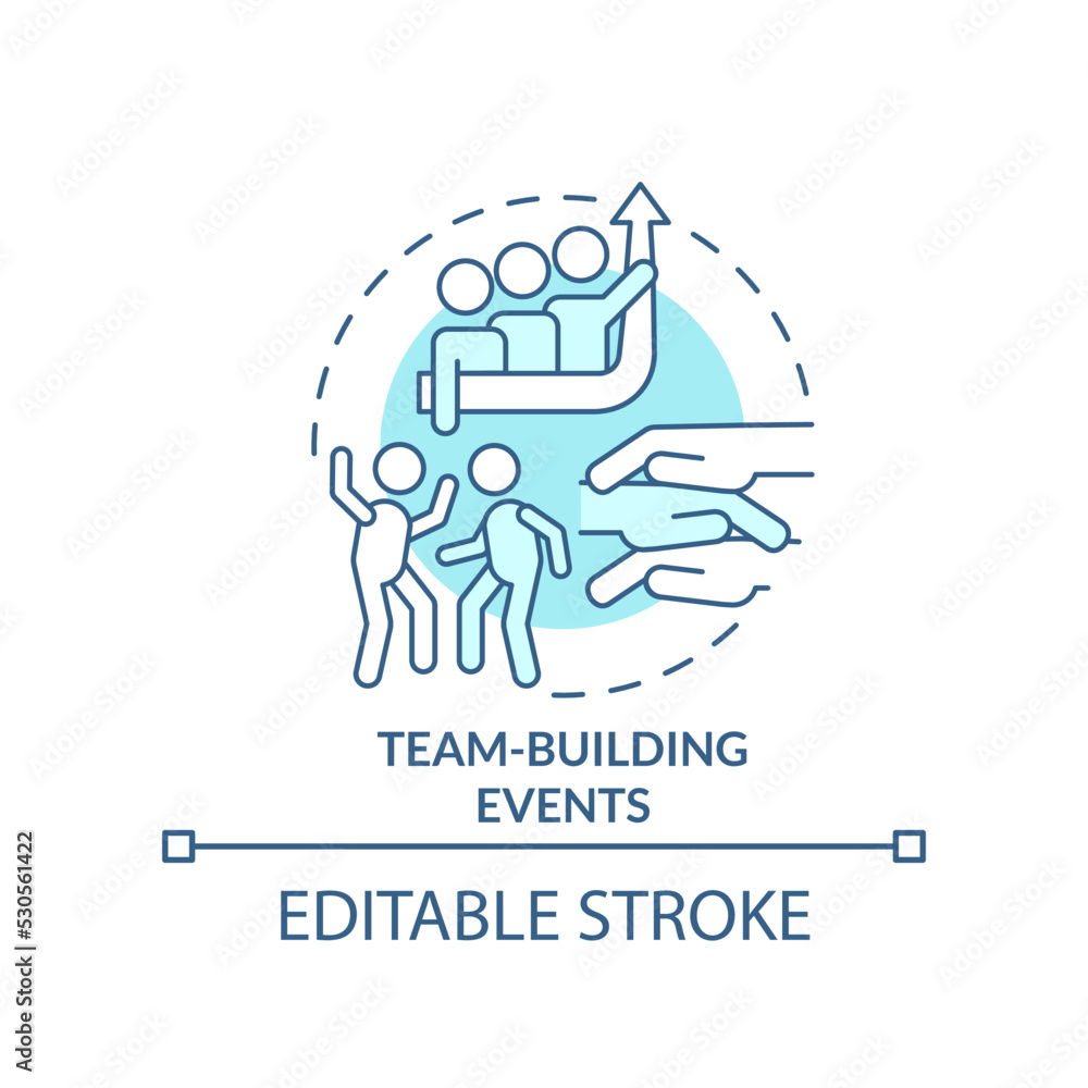 Team building events turquoise concept icon. Corporate development activities abstract idea thin line illustration. Isolated outline drawing. Editable stroke. Arial, Myriad Pro-Bold fonts used