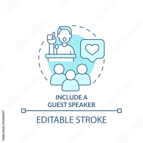 Include guest speaker turquoise concept icon. Increasing business meeting attendance abstract idea thin line illustration. Isolated outline drawing. Editable stroke. Arial, Myriad Pro-Bold fonts used