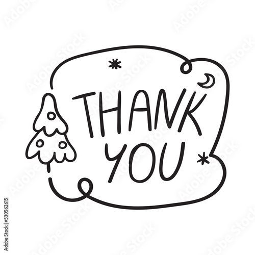 Hand drawn outline badge. Thank you. Vector illustration on white background.