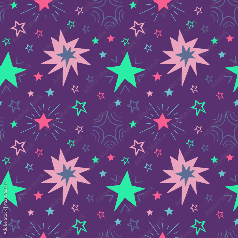 Vector seamless pattern with stars on dark background. Vector seamless pattern with stars on dark background.