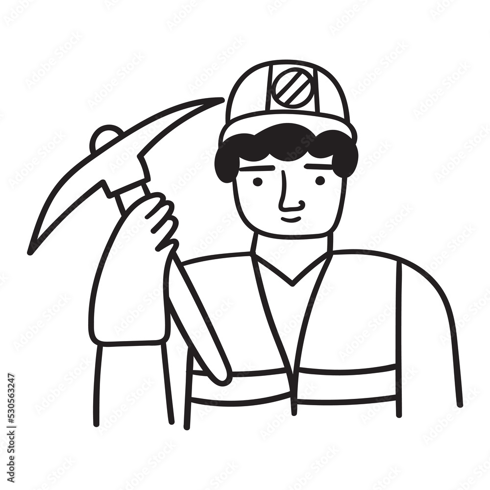 Miner. Hand drawn vector outline icon on white background.