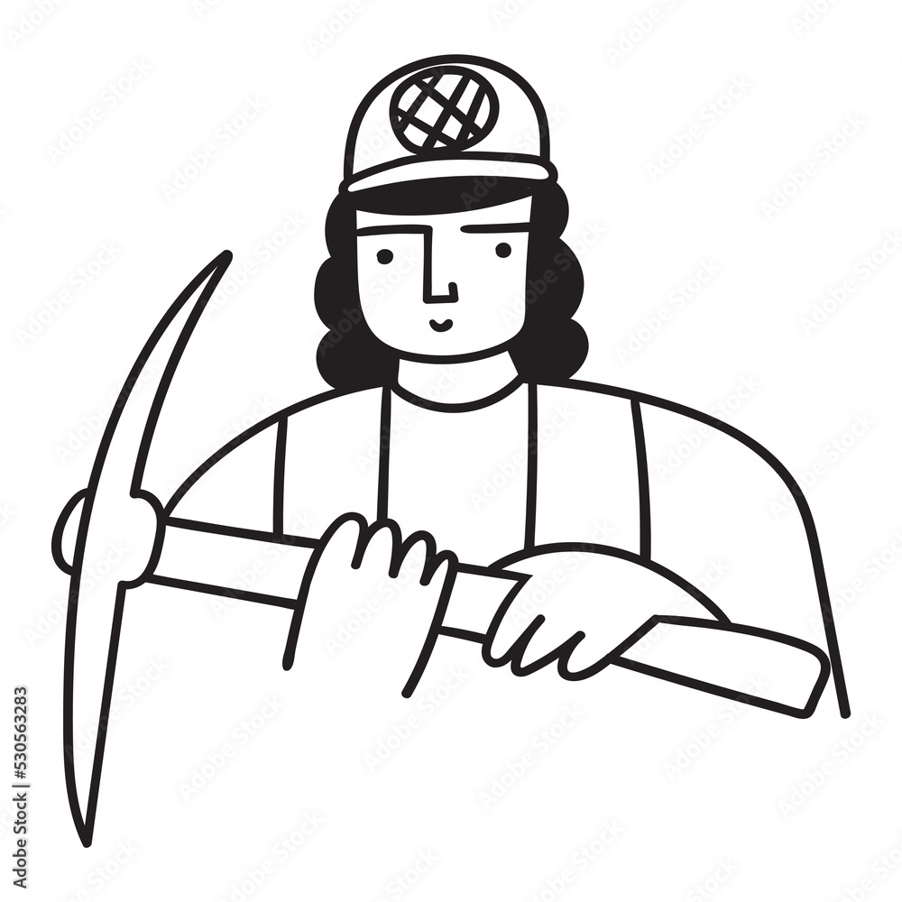 Female miner. Vector icon. Outline illustration on white background. Female miner. Vector icon. Outline illustration on white background.