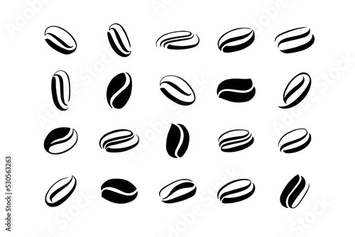 Set of calligraphic coffee beans on a white background. Hand drawn vector illustration.