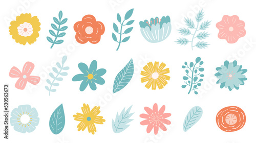 花と葉っぱのイラストセット