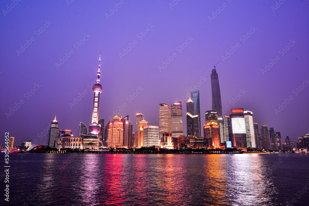 The dazzling night view of Shanghai Bund - Oriental Pearl Tower. The view of the Bund at night is the most attractive view of Shanghai, China. 2014