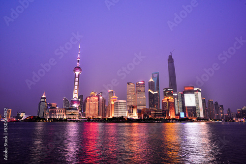 The dazzling night view of Shanghai Bund - Oriental Pearl Tower. The view of the Bund at night is the most attractive view of Shanghai  China. 2014
