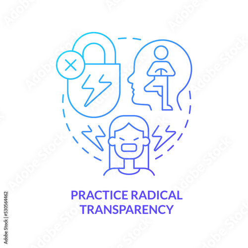 Practice radical transparency blue gradient concept icon. Fixing struggling relationship abstract idea thin line illustration. Reveal inner self. Isolated outline drawing. Myriad Pro-Bold font used