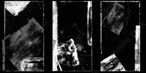 Social media covers with tiny roughen border frames and screen print textures . . grunge style . Post frame stories templates. Layout for promotion .Media banner .Vector 