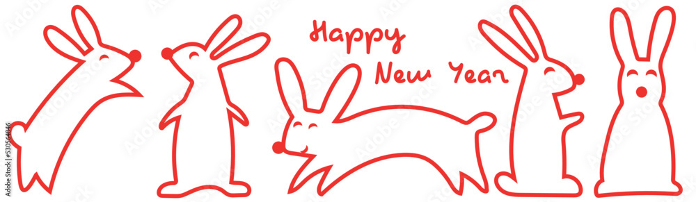 Set of rabbit on white. Hand drawn style. Vector illustration. Merry Christmas. Happy New Year 2023. Set of rabbit on white. Hand drawn style. Vector illustration. Merry Christmas. Happy New Year 2023.