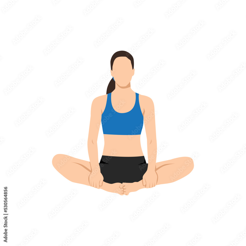 Woman doing Cobbler pose. Flat vector illustration isolated on white background