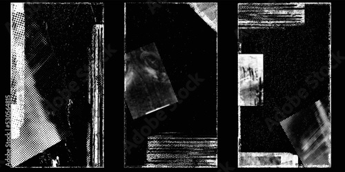 Social media covers with tiny roughen border frames and screen print textures . . grunge style . Post frame stories templates. Layout for promotion .Media banner .Vector 