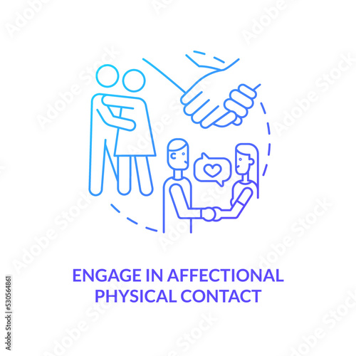 Engage in affectional physical contact blue gradient concept icon. Living together as couple abstract idea thin line illustration. Cuddles, kisses. Isolated outline drawing. Myriad Pro-Bold font used © bsd studio