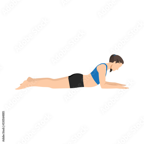 Woman doing Sphinx - Salamba Bhujangasana yoga pose. Flat vector illustration isolated on white background © lioputra