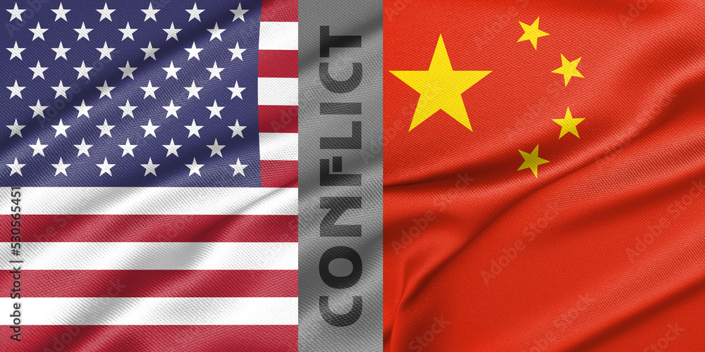 Conflict Usa And China War Between Usa Vs China Fabric National Flag Conflict Usa And China War Between Usa Vs China Fabric National Flag