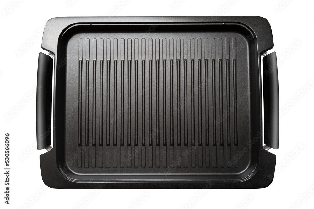 Large grill tray, Non-stick teflon coating. Isolated on white with clipping path. Top view.. Large grill tray, Non-stick teflon coating. Isolated on white with clipping path. Top view..