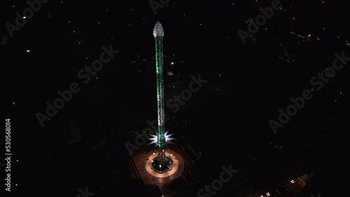 Aerial footage of Fantasy Island amusement park at night in the town of Ingoldmells near the seaside town of Skegness. photo