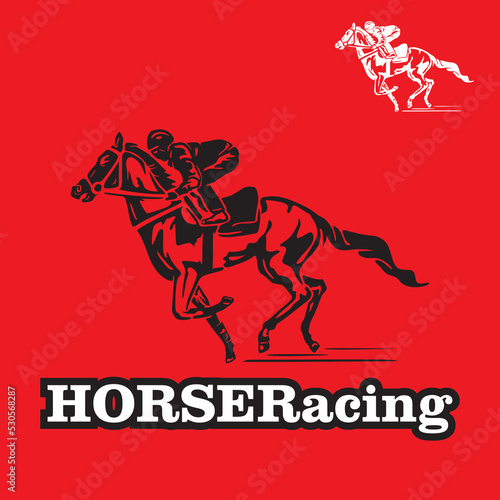 HORSE RACING LOGO, silhouette of running horse with jockey, vector illustrations