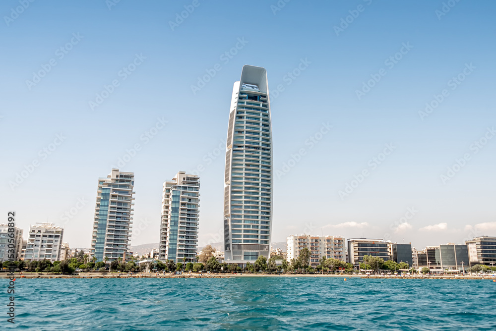 Naklejka premium High rise buildings on Limassol beachfront. Cyprus