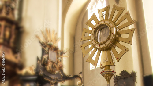 Jesus Christ in the monstrance present in the Sacrament of the Eucharist - 3D illustration