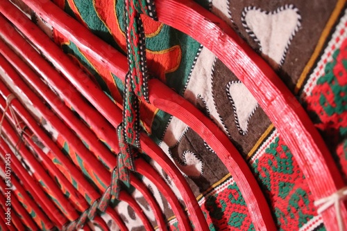Detail of decorated structure inside of yurt in Kyrgyzstan